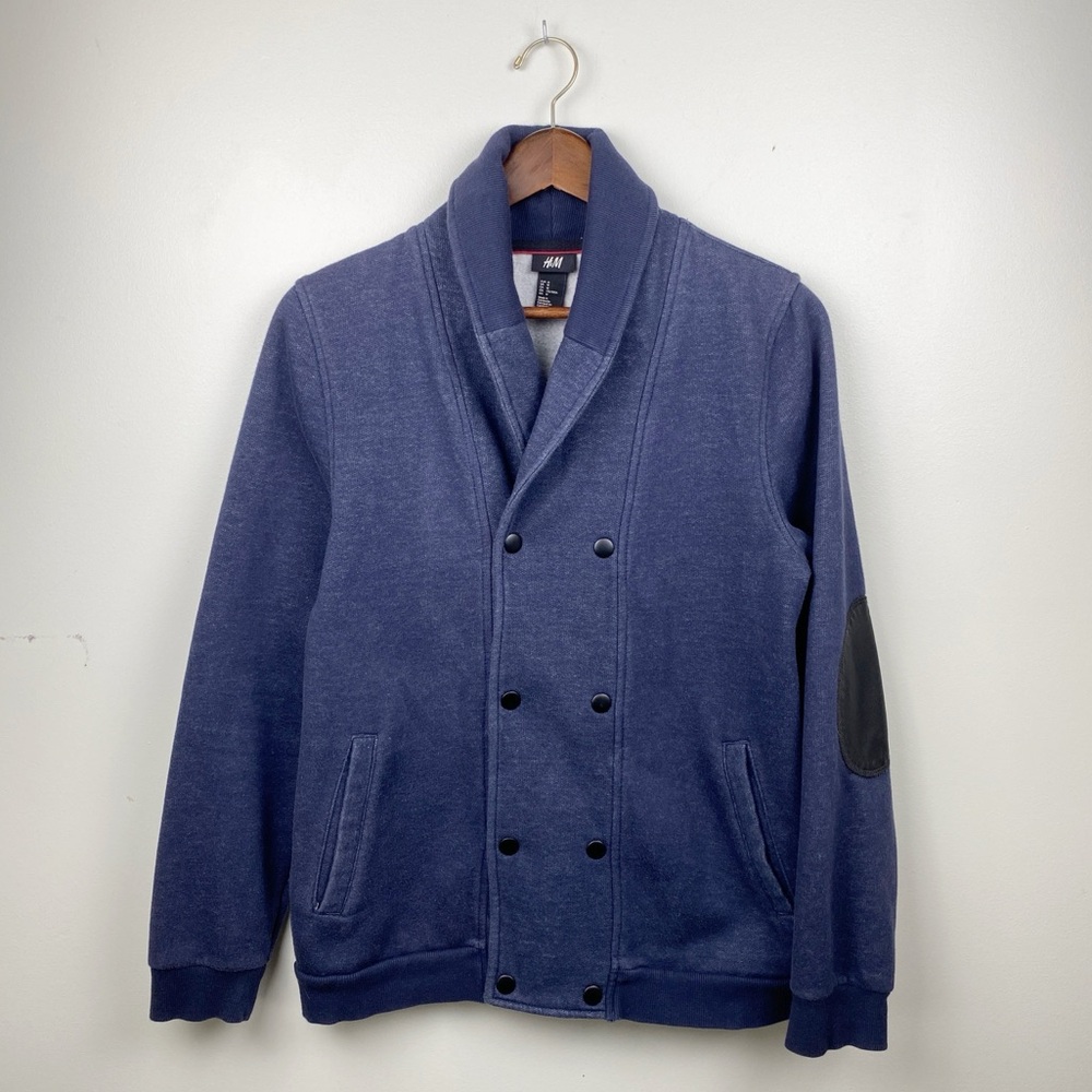 H&M Double Breasted Sweatshirt Jacket Blue